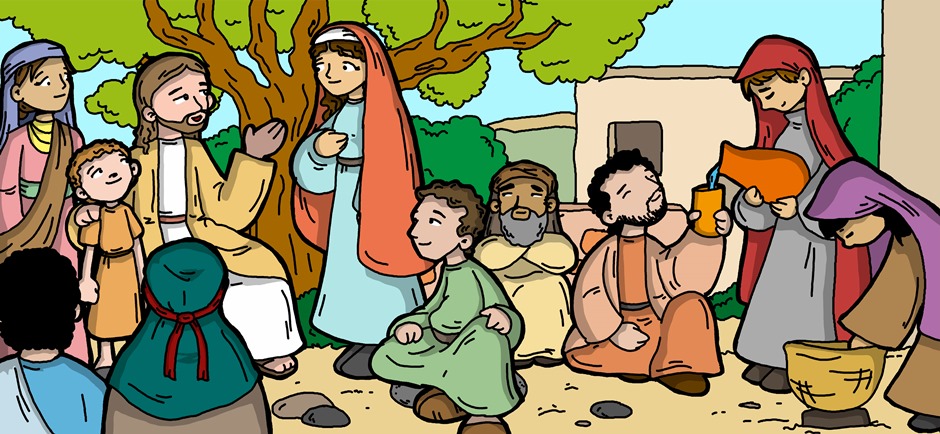 Jesús acompanyat pels Apòstols i per algunes dones que els atenien